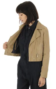 Blouson chèvre Zulina velours Oakwood - La Canadienne - Blousons Nubuck et Daim Beige