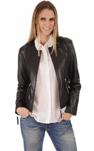 Blouson Cinthia cuir agneau noir Serge Pariente - La Canadienne - Blousons Cuir Noir