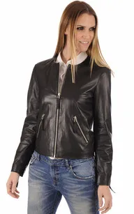 Blouson Cinthia cuir agneau noir Serge Pariente - La Canadienne - Blousons Cuir Noir