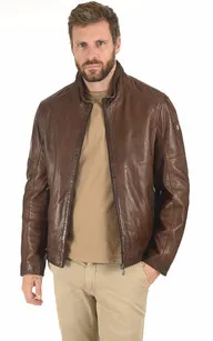 Blouson col montant agneau marron Milestone - La Canadienne - Blousons Cuir Marron