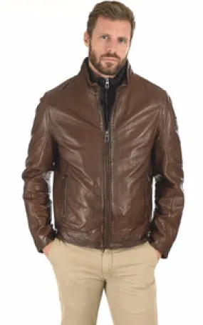 Blouson col montant agneau marron Milestone - La Canadienne - Blousons Cuir Marron