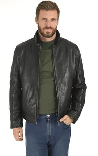 Blouson col montant agneau noir Milestone - La Canadienne - Blousons Cuir Noir