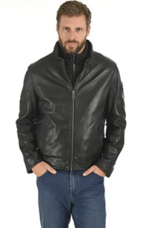 Blouson col montant agneau noir Milestone - La Canadienne - Blousons Cuir Noir