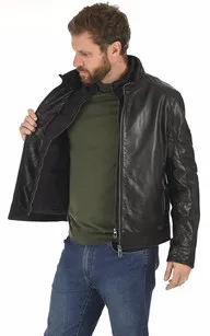 Blouson col montant agneau noir Milestone - La Canadienne - Blousons Cuir Noir