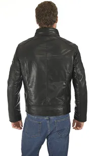 Blouson col montant agneau noir Milestone - La Canadienne - Blousons Cuir Noir