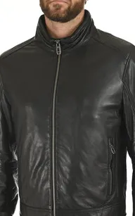 Blouson col montant agneau noir Milestone - La Canadienne - Blousons Cuir Noir