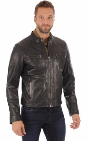 Blouson Collins cuir agneau Daytona 73 - La Canadienne - Blousons Cuir Noir