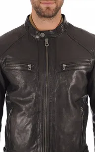 Blouson Collins cuir agneau Daytona 73 - La Canadienne - Blousons Cuir Noir