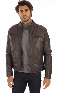 Blouson cuir Erico marron Serge Pariente - La Canadienne - Blousons Cuir Marron Foncé