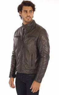 Blouson cuir Erico marron Serge Pariente - La Canadienne - Blousons Cuir Marron Foncé