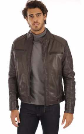 Blouson cuir Erico marron Serge Pariente - La Canadienne - Blousons Cuir Marron Foncé