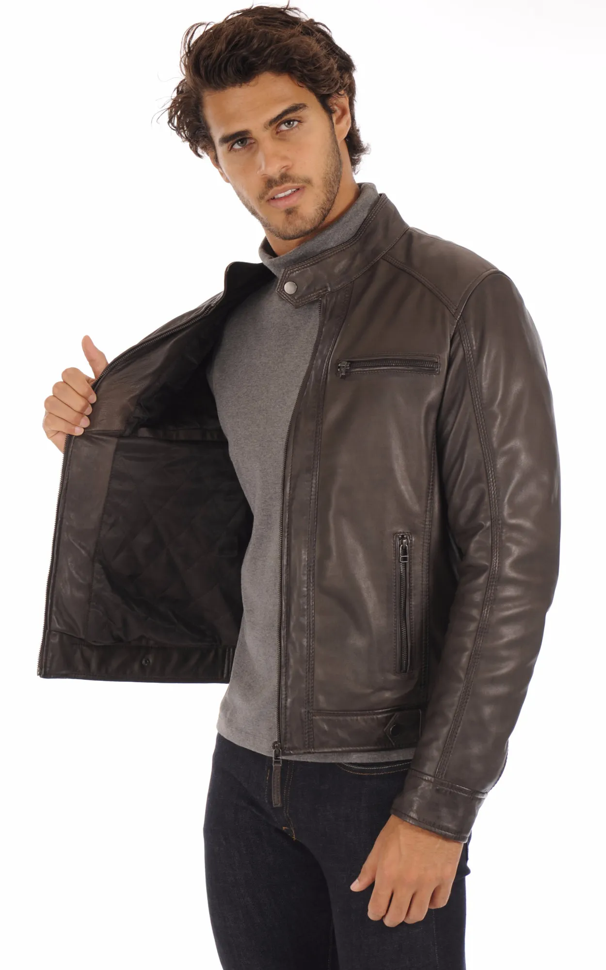 Blouson cuir Erico marron Serge Pariente - La Canadienne - Blousons Cuir Marron Foncé