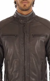 Blouson cuir Erico marron Serge Pariente - La Canadienne - Blousons Cuir Marron Foncé