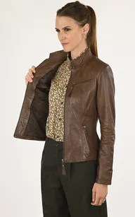 Blouson cuir marron femme La Canadienne - La Canadienne - Blousons Cuir Marron Clair