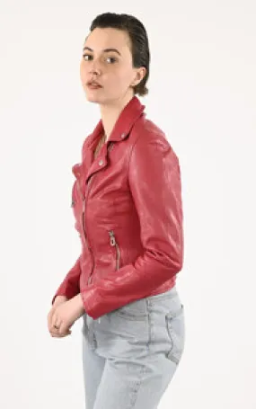 Blouson cuir Olympe Framboise Rose Garden - La Canadienne - Blousons Cuir Rose