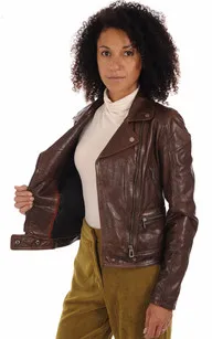 Blouson cuir Panema dark cognac Rose Garden - La Canadienne - Blousons Cuir Cognac