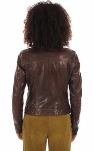 Blouson cuir Panema dark cognac Rose Garden - La Canadienne - Blousons Cuir Cognac