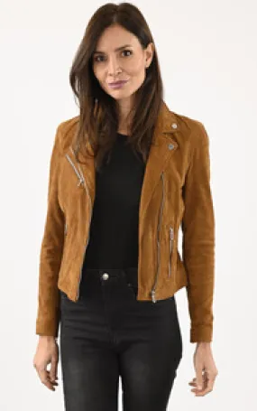 Blouson cuir velours Bonita cognac Rose Garden - La Canadienne - Blousons Nubuck et Daim Cognac