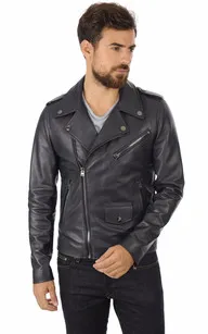 Blouson en cuir homme bleu La Canadienne - La Canadienne - Blousons Cuir Bleu Marine