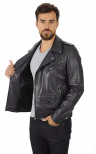 Blouson en cuir homme bleu La Canadienne - La Canadienne - Blousons Cuir Bleu Marine