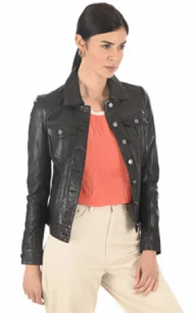 Blouson Janila agneau noir Rose Garden - La Canadienne - Blousons Cuir Noir