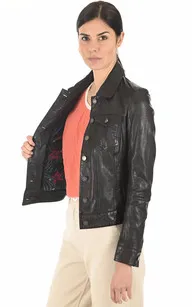 Blouson Janila agneau noir Rose Garden - La Canadienne - Blousons Cuir Noir