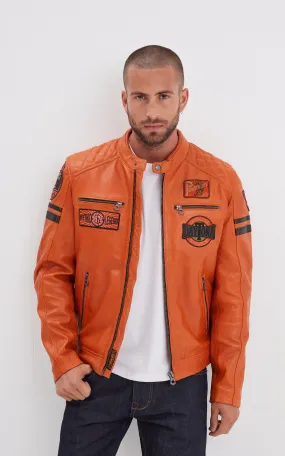 Blouson motard Walkor orange Daytona 73 - La Canadienne - Blousons Cuir Orange