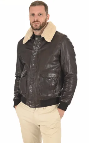 Blouson pilote Corsair marron foncé Daytona 73 - La Canadienne - Blousons Cuir Marron