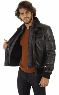 Blouson pilote cuir Rafal Black Patrouille de France - La Canadienne - Blousons Cuir Noir