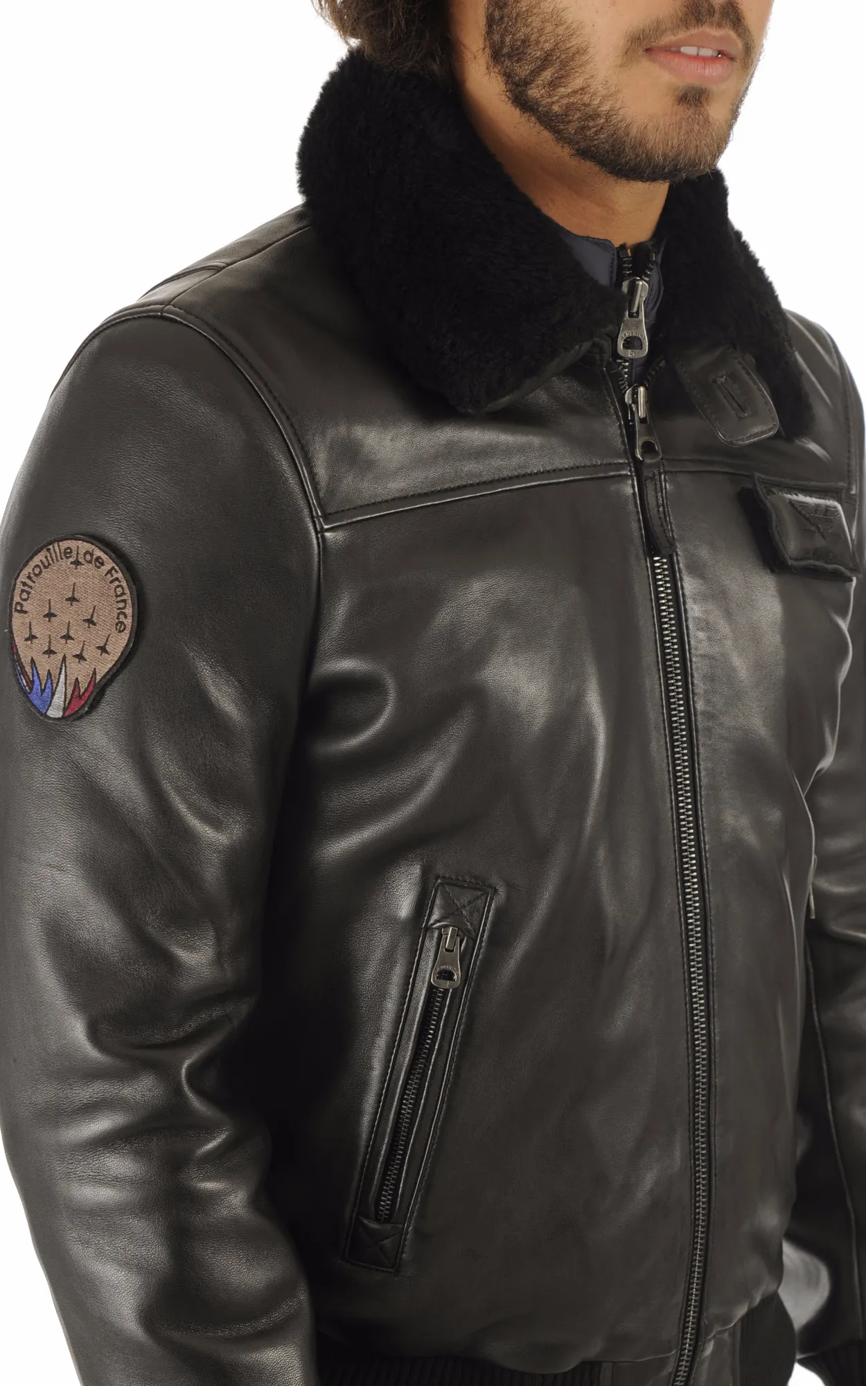 Blouson pilote cuir Rafal Black Patrouille de France - La Canadienne - Blousons Cuir Noir