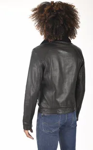 Blouson Random noir col mouton Serge Pariente - La Canadienne - Blousons Cuir Noir