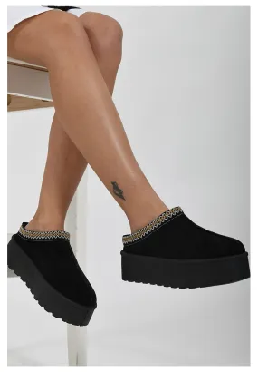 Botines chaussons en velours compensées noires