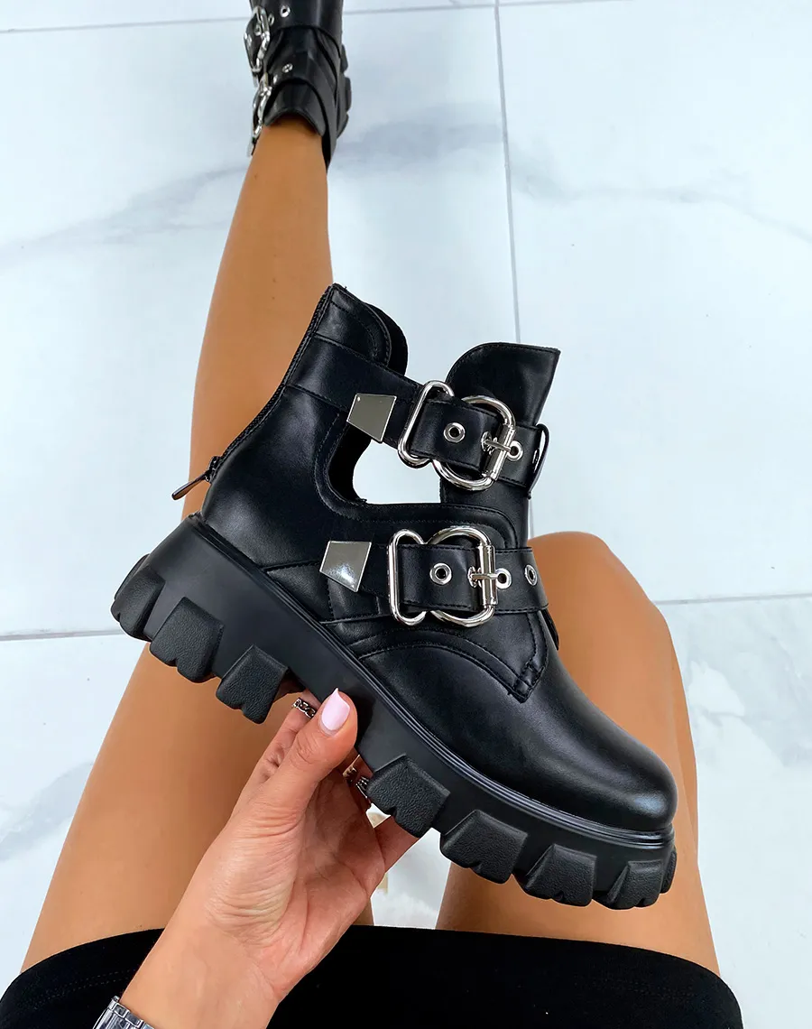 Bottines noir oversize mate