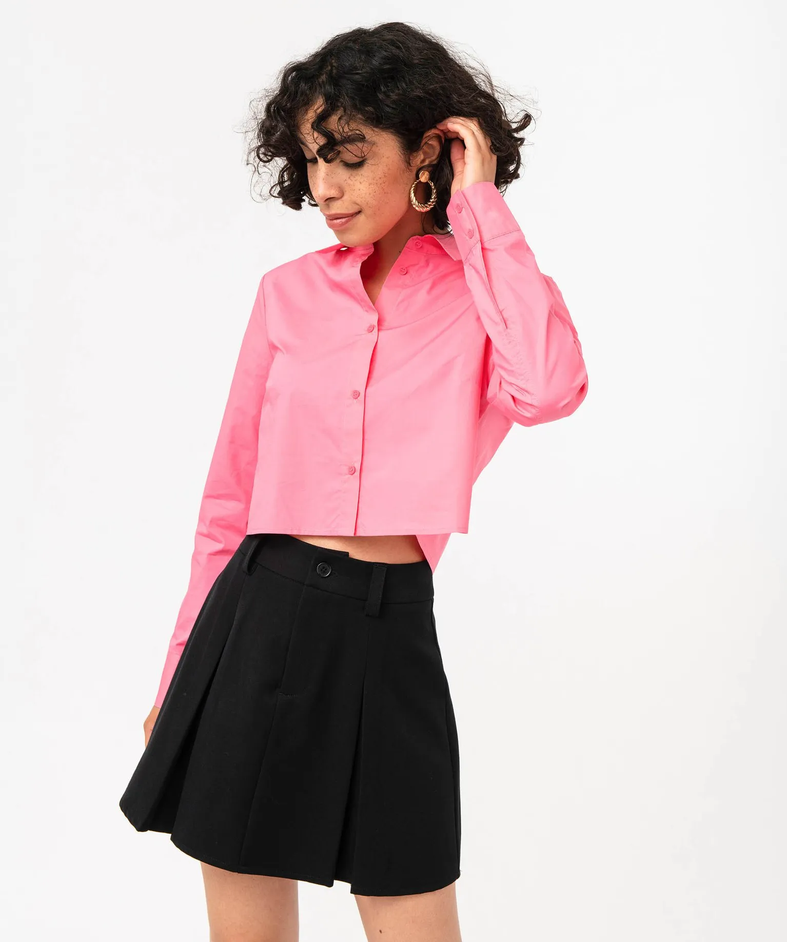 chemise ultra courte en coton femme rose chemisiers