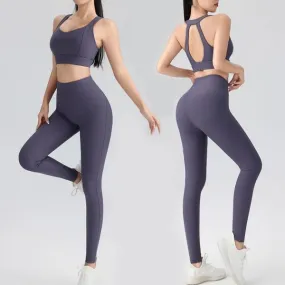 Combinaisons de yoga pour femmes, gilets à dos croisé et leggings taille haute