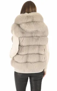 Gilet capuche renard gris perle Suprema - La Canadienne - Gilets / ponchos / capes Fourrure Perle