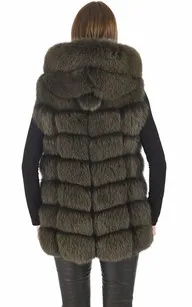 Gilet capuche renard kaki Suprema - La Canadienne - Gilets / ponchos / capes Fourrure Kaki