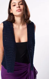 Gilet crochet bleu marine Les Tricots de Léa - La Canadienne - Gilets / ponchos / capes Textile Bleu & Noir