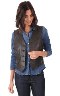 Gilet cuir marron foncé La Canadienne - La Canadienne - Gilets / ponchos / capes Cuir Marron