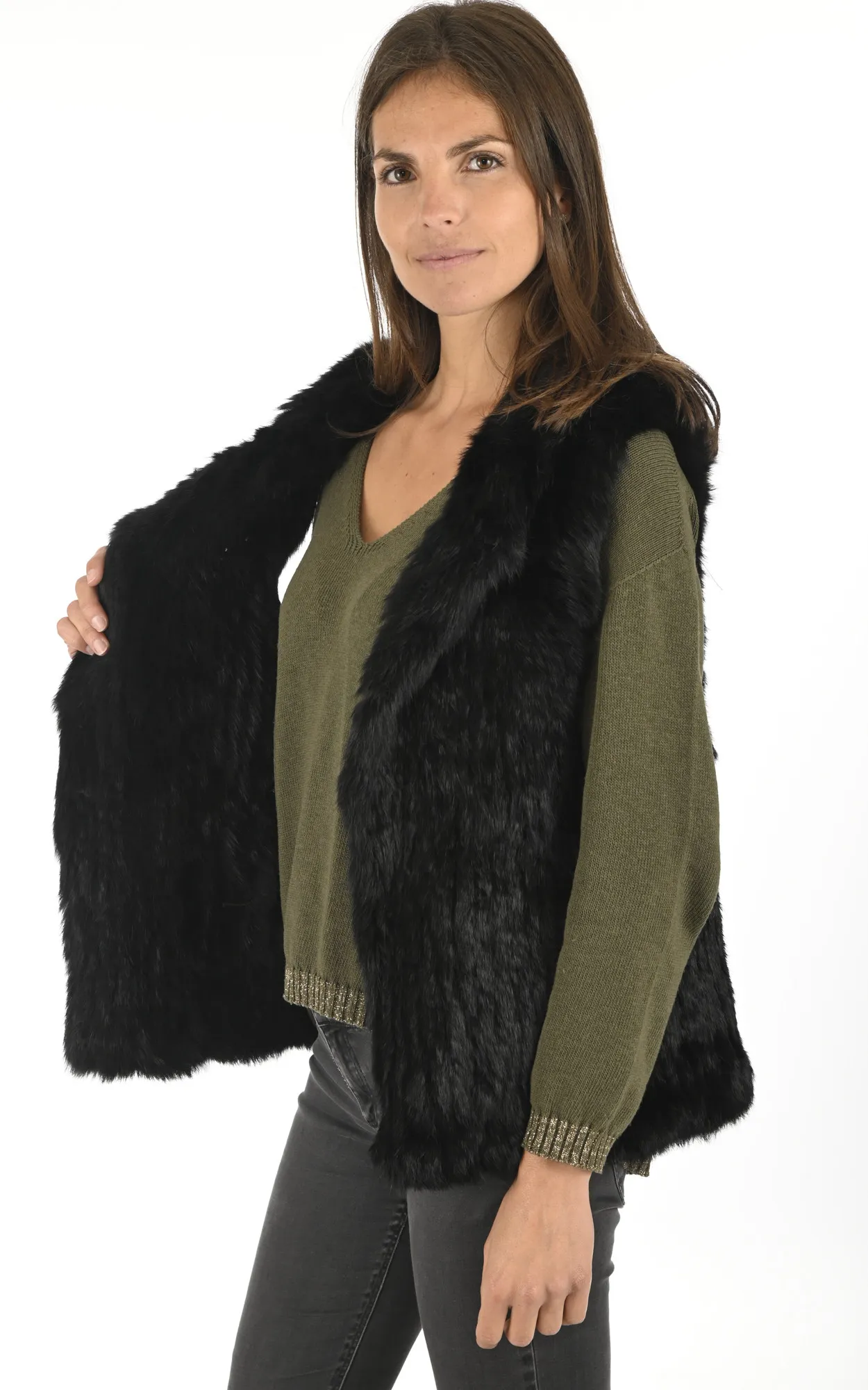 Gilet en lapin noir La Canadienne - La Canadienne - Gilets / ponchos / capes Fourrure Noir