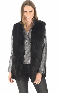 Gilet long fourrure de lapin noir La Canadienne - La Canadienne - Gilets / ponchos / capes Fourrure Noir