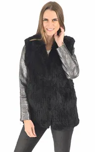 Gilet long fourrure de lapin noir La Canadienne - La Canadienne - Gilets / ponchos / capes Fourrure Noir