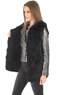 Gilet long fourrure de lapin noir La Canadienne - La Canadienne - Gilets / ponchos / capes Fourrure Noir