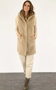 Gilet long mouton beige Levinsky - La Canadienne - Gilets / ponchos / capes Peau Lainée Beige