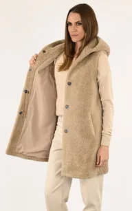 Gilet long mouton beige Levinsky - La Canadienne - Gilets / ponchos / capes Peau Lainée Beige