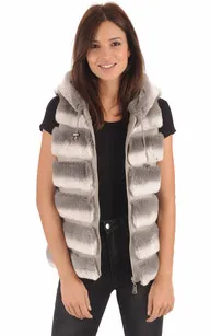 Gilet réversible en fourrure rex gris Giorgio & Mario - La Canadienne - Gilets / ponchos / capes Fourrure Gris