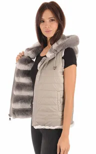 Gilet réversible en fourrure rex gris Giorgio & Mario - La Canadienne - Gilets / ponchos / capes Fourrure Gris