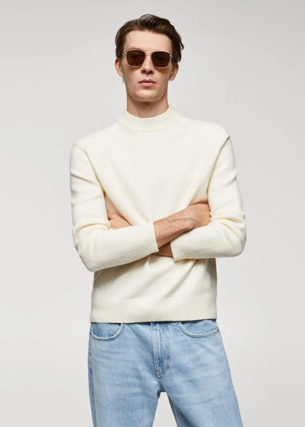 Gilets Et Pull-Overs | Homme MANGO Pull Col Montant Laine Mélangée Blanc Cassé