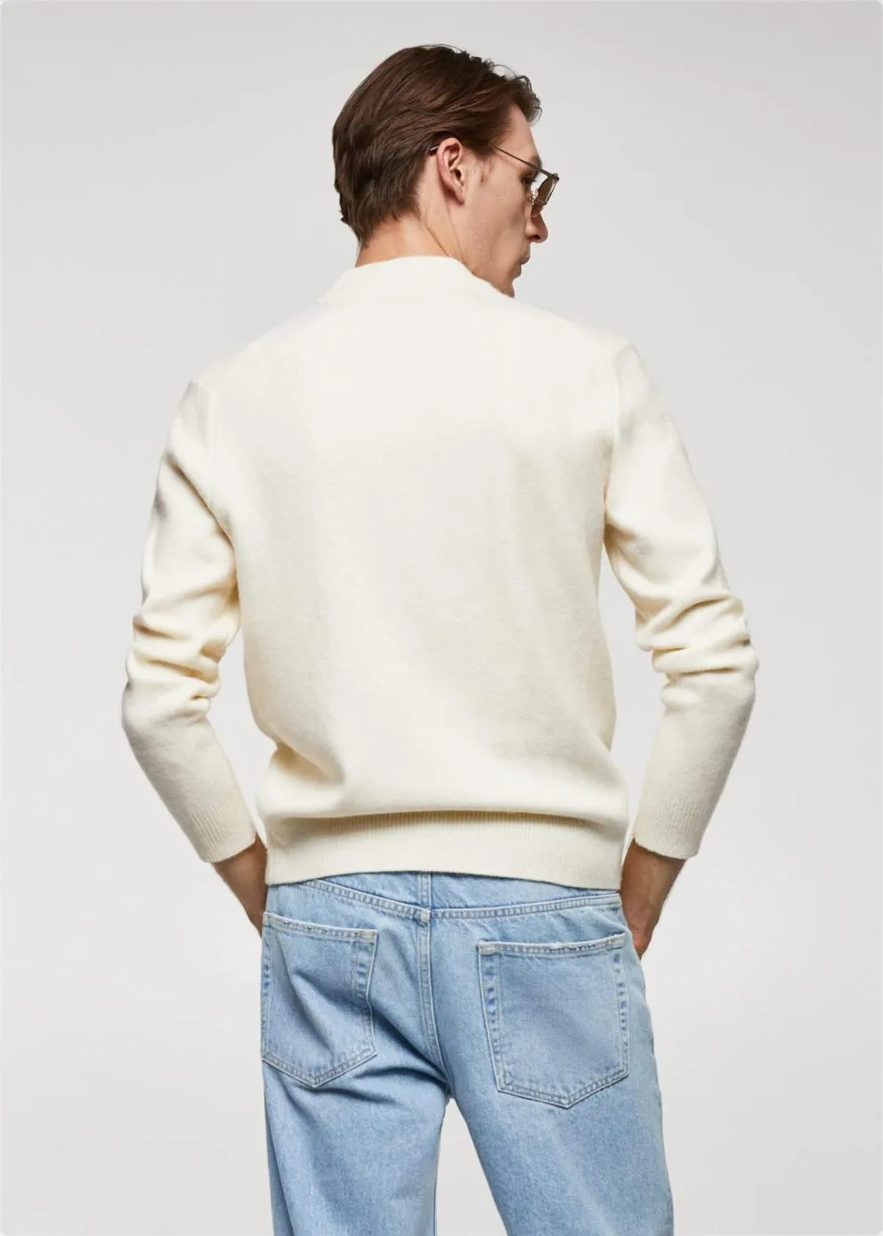 Gilets Et Pull-Overs | Homme MANGO Pull Col Montant Laine Mélangée Blanc Cassé