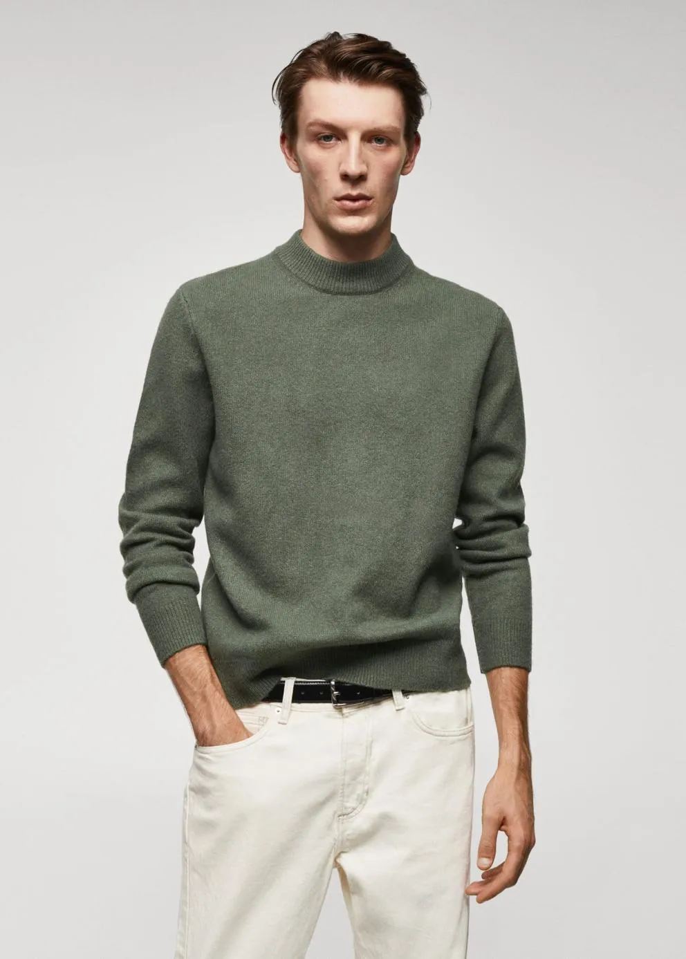 Gilets Et Pull-Overs | Homme MANGO Pull Col Montant Laine Mélangée Vert Forêt